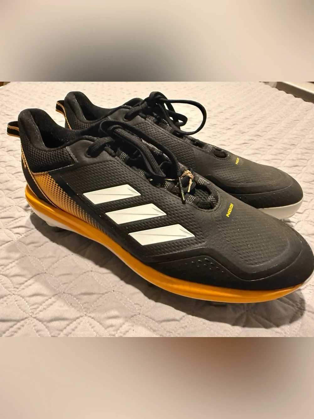 Adidas Icon 7 Baseball Metal Cleats Mens Size 13 Black Yellow Stealtrax S23856